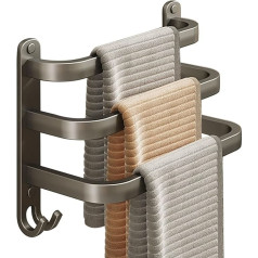 Towel Rack, Aluminium Towel Rack, Wall Mounted 3-Tier Towel Rail with Hooks, 40 cm Pistol Grey Waterproof Rust Bath Towel Holder for Bathroom/Kitchen/Towel Holder/Shoe Rack