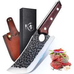 PURPLEBIRD Heavy Chopping Knife Japanese Kitchen Knife with Extra Thick Blade (5 mm), Hand Forged Butcher's Cleaver Chef's Knife with Wooden Handle, Bone Cleaver Boning Knife with Leather Case,