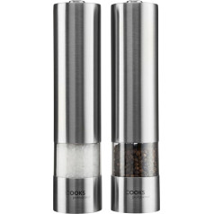 Cooks Professional batteriebetriebene Salz- und Pfeffermühle im Set mit verstellbarem Mahlgrad, einfaches Nachfüllen edelstahl