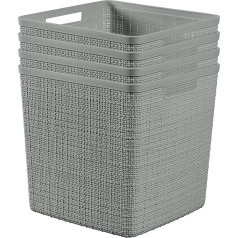 Curver Decorative Jute Organization and Storage Basket, Perfect Containers for Home Office, Cabinet Shelves, Kitchen, Pantry and All Bedroom Essentials Large Cube, Grey, 4