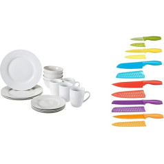 Amazon Basics 16 Piece Dinner Set for 4 People & Knife Set Colourful 12 Piece