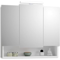 Stella Trading SEVEN Bathroom Mirror Cabinet with Lighting in White - Bathroom Mirror Cabinet with Lots of Storage Space - 80 x 70 x 22 cm (W x H x D)