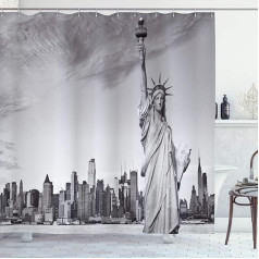 ABAKUHAUS Statue of Liberty Shower Curtain with 12 Rings Set Waterproof Stemly Modern Colourfast and Mildew Resistant 175 x 200 cm Light Grey White Black