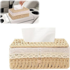 Tissue Box, Rectangular Rattan Woven Tissue Paper Cover, Decorative Tissue Holder, Rattan Tissue Box for Dining Room, Bathroom, Car, Office