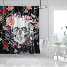 Skull Shower Curtain, Green Leaf Plant Bathroom Curtain, Waterproof, Mould & Mildew Resistant, Polyester Fabric Bathroom Curtain with 12 Hooks, 180 x 180 cm