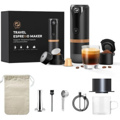 i Cafilas Portable Coffee Maker: 12 V Travel Espresso Machine 12 W, 9 Bar Pressure 2400 mAh Rechargeable Battery Heating Water for Outdoor Use