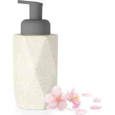 SUMNACON White Ceramic Soap Dispenser, Soap Dispenser with Pump, Refillable Pump Dispenser for Bathroom, Kitchen, Worktop, Vanities, Gas Rinse for Shower Gel, Detergent, Shampoo, Checked Shape (480 ml)