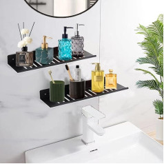 Shower Shelf No Drilling 2 Pack Metal Kitchen Shelves Wall Mounted Bathroom Countertop Black Floating Shelf Organizer for Bathroom and Kitchen Storage (Black, 40cm)