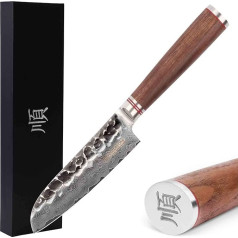 YOUSUNLONG Santoku Knife Chef's Knife 127 mm - Asian Knife Japanese Hammered Damascus Steel - Ultra Sharp Blade - Natural Walnut Wood Handle