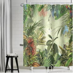 Uiiooazy Shower Curtain, Green Shower Curtain, Jungle, Forest, Tropical Plants Shower Curtains, Anti Mould, Waterproof Polyester Fabric, Washable Bathroom Curtain with 12 Rings for Bathtub, 180 x 180