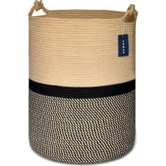 COMSE Extra Large Blanket Basket, Tall Laundry Basket, 39.9 x 55.1 cm, Storage Basket for Living Room, Cotton Rope Basket, Toy Basket, Woven Basket, Clothes Baskets, Mix Brown/Black