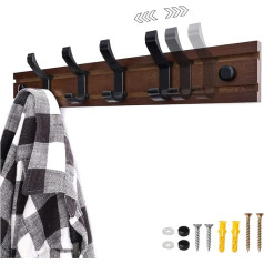 WJUAN 40 cm Vintage Coat Hook with 4 Movable Aluminium Hooks, Thickened Alpine Bamboo, Maximum Load 14 kg, Vintage Brown Coat Hook Wall