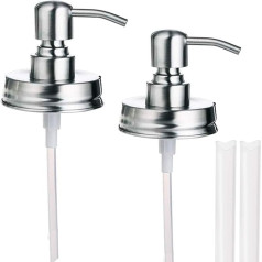 Mason Jar Soap Dispenser Lid and Pump Replacement Brushed Stainless Steel Rustproof Leak-Proof for Normal Mouth Size Lid or OthModern Farmhouse Soap Pumps for Kitchen and Bathroom Silver Pack of 2