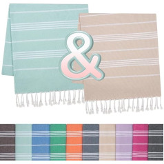 TOWELAND Pack of 2 Soft and Durable for Sauna, Yoga, Beach Towel, 100% Cotton, Perfect as Sauna Towel, Hand Towel, Beach Towel or Bath Towel (100 x 180, Beige + Aqua)