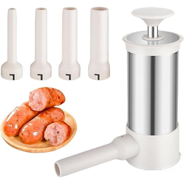 Sporgo Sausage Filler: Sausage Filling Machine Stainless Steel Manual Sausage Machine, Sausage Press with 4 Different Filling Tubes Sausage Press, Kitchen Sausage Filling Tool for Homemade Sausage