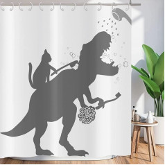 ASDCXZ Funny Shower Curtain, 180 x 200 cm, Simplicity Funny Cat Dinosaur, White, Washable Textile Bathroom Curtains, Polyester Fabric, Waterproof Shower Curtains for Bathtub with 12 Shower Curtain