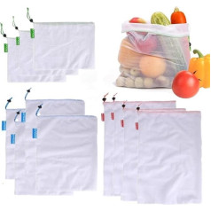 JZK 11 x Small Medium Large Environmentally Friendly Reusable Foldable Drawstring Shopping Bags Mesh Bags Vegetable Bags for Fruit and Vegetables