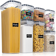 LAOLINGSY Airtight Food Storage Containers Set of 7 for Kitchen, Pantry, Organization and Storage, Plastic Jars with Durable Lids, Ideal for Cereal, Flour and Sugar, Includes 10 Labels