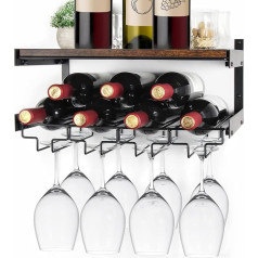 B4Life Wall Mounted Wine Racks, Wine Glass Holder, Wall Mounted with Stemware Hanger, Modern Wine Display, Storage Holder for Kitchen, Dining Room, Bar, Holds 8 x Glasses and 7 x Wine Bottles