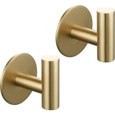 Tecmolog Brushed Gold Towel Hooks No Drilling Stainless Steel Wall Hook Kitchen Sticker Pack of 2, SBH235J-2