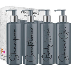 Print Maniacs Grey Mrs Hinch Inspired Personalised 500ml Pump Bottles Bathroom Lotion Kitchen Set Shampoo Conditioner Shower Gel F2 (Black, Set 3 + Shower Gel)