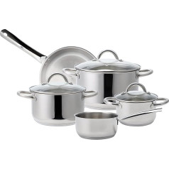 ECHTWERK EW-TS-8010 Induction Cookware Set Made of High-Quality Stainless Steel, 8-Piece Cookware, Pots with Glass Lid, 3 x Saucepans, Saucepan, Frying Pan, for All Types of Cookers, Silver Edition,