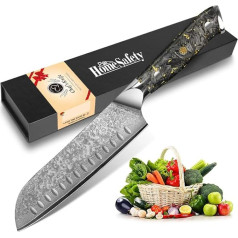 Home Safety Damask Santoku Knife - Professional Damascus Knife Chef's Knife I Extra Sharp 17.8 cm Blade Made of 67 Layers VG-10 Damascus Steel I Damask Kitchen Knife Gift Box