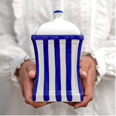 City to Cottage® - Ceramic Container Kitchen 900 ml | Blue and White Stripes | Handmade | Container with Lid | Biscuit Jar Ceramic