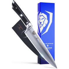 DALSTRONG Serrated Chef Knife - 7.5 inch - Gladiator Series - Forged High Carbon German Steel - Razor Sharp Kitchen Knife - Full Tang - Black G10 Handle - Sheath Included - NSF Certified