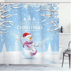 ABAKUHAUS Christmas Shower Curtain Snowy Winter Noel Fabric Fabric Bathroom Decoration Set with Hooks 175 x 200 cm White Blue