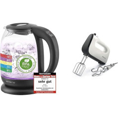 Emerio WK-119255 Test Winner House & Garden Test 02/2019, Glass Kettle with Temperature Selection, BPA-Free, Boil Dry Protection, Auto-Off, 2200 W, Stainless Steel, 1.7 L & Philips HR3741/00 Hand