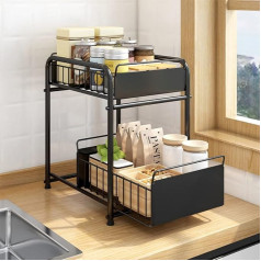 KKC Spice rack, kitchen organiser under the sink, strong metal, 2 levels under the bathroom sink storage space