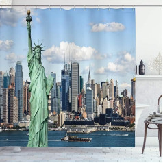 ABAKUHAUS Port Shower Curtain, Statue of Liberty NYC, with 12 Rings Set, Stielvoll Modern, 175 x 200 cm, Blue