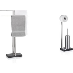 blomus -MENOTO Towel Stand Made of Matt Stainless Steel, Freestanding with 2 Towel Bars (86 x 50 x 16 cm) & MENOTO Stand Toilet Set Made of Matte Stainless Steel (65 x 15 x 20 cm, Stainless Steel)