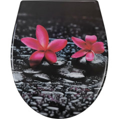 Fanmitrk Toilet Seat with Soft-Close Mechanism, Toilet Lid with Quick Release, Duroplast Toilet Seat with Motif, Toilet Seat Assembly from Above, O Shape (Red Flower)