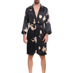 Allthemen Satin Bathrobe with Trousers Men's Silk Dressing Gown Lightweight Kimono Long House Coat Satin Robe