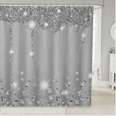 Silver Glitter Shower Curtain (No Glitter) Bling Party Grey Bathroom Fabric Shower Curtain Set for Diamond and Jewelry Bath Curtain Waterproof Curtains Stables Bathtubs 72 x 75 Inch