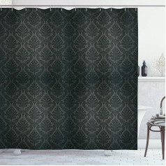 ABAKUHAUS Damask Shower Curtain Damask Fabric Fabric Bathroom Decoration Set with Hooks 175x180cm Black Grey