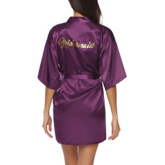 Hyppry Ladies Bridesmaid Satin Dressing Gown Wedding Gown Dressing Gown with Gold Glitter or Rhinestones for Wedding Gifts