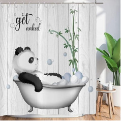 ASDCXZ Funny Shower Curtain, 180 x 180 cm, Panda Takes A Bath in the Bath, Funny White, Washable Textile Bathroom Curtains, Polyester Fabric, Waterproof Shower Curtains for Bathtub with 12 Hooks