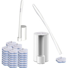 Disposable Toilet Brush Set Includes Toilet Stick, Storage Container and 40 Toilet Stick Refills with Pre Tensioned Scrubbing Heads, Disposable Toilet Bowl Stick