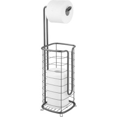 mDesign No Drilling Toilet Roll Holder - Free Standing Toilet Roll Holder for Bathroom - Elegant Paper Roll Holder for 4 Rolls - Dark Grey