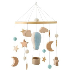 Mobile Baby Wind Chimes, Baby Bed Mobile Baby Wood with Felt Balls, Hot Air Balloon Cloud and Star Mobile Baby Pendant for Baby Cot Boys and Girls (Blue)