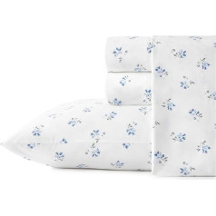 Stone Cottage - Full Flat Sheets, Cotton Percale Bedding Set, Crisp and Cool Home Decor (Blue, Sketched, Full)