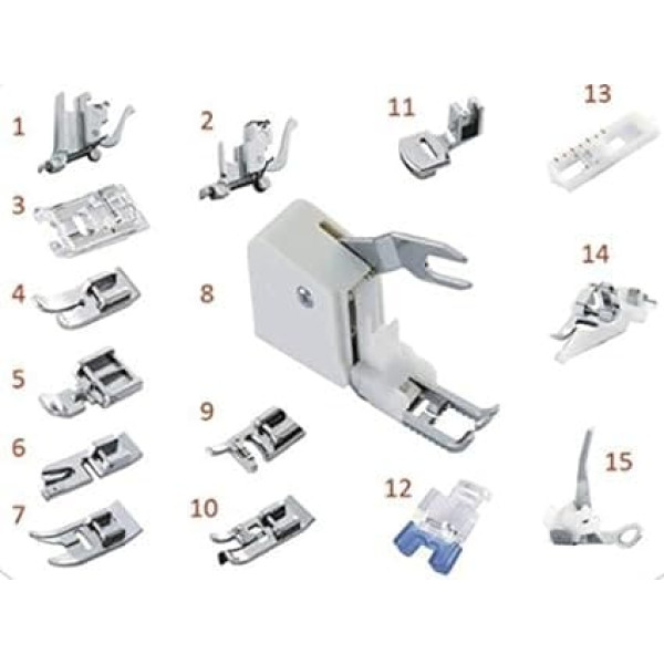 Ackermann 15-Piece Presser Foot Set, in Hard Plastic Box, Material Mix, White, 19 x 13 x 3 cm, Units