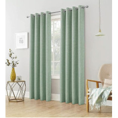 always4u Opaque Blackout Curtain with Eyelets, Elegant Curtain for Living Room, Modern Sound Protection, Nile Green, 175 x 140 cm, Set of 2