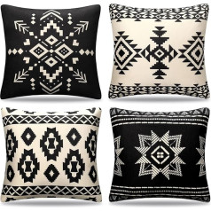 Cheekywares Outdoor Cushion Cover, 50 x 50 cm, Black and White, Decorative Boho Cushion Covers, Aztec, Tribal Ethnic Sofa Cushion, Decorative Cushion, Living Room, Bedroom, Garden, Couch Cushion
