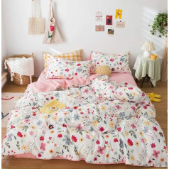 GETIYA Cartoon Bed Linen 100 x 135 cm, Girls’ Baby Bedding, Pink Children's Bed Linen, 100% Cotton Reversible Bed Linen, Colourful Floral Bed Linen, Girls’ Duvet Cover with Zip and Pillowcase 40 x 60 cm