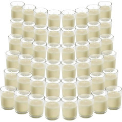 Belle Vous Transparent Votive Candles in Glass Unscented (Pack of 48) - 12 Hours Burning Time - Glass Tea Lights with Poured Wax in White - Tea Light Unscented as a Gift, Wedding, Spa, Wellness,
