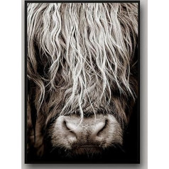 IUNTWEIE Scottish Highland Cow Canvas Pictures Print, Nordic Highland Cow Poster Wall Pictures, Modern Highland Cow Decoration for Living Room, Home Decor Decor No Frame (Highland Cow-2, 50 x 70)